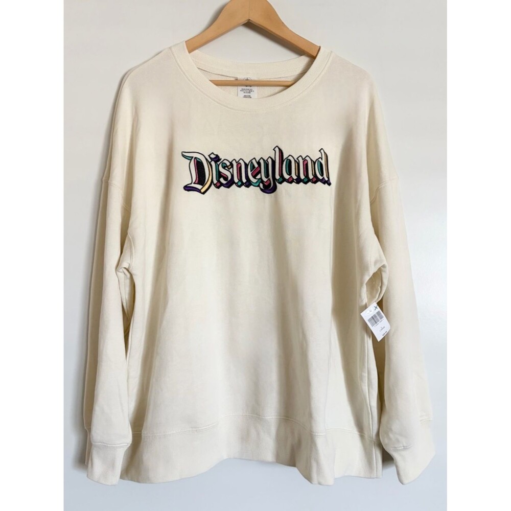 Disneyland Embroidered Cream Pullover Sweatshirt Official Disney Size Large NWT